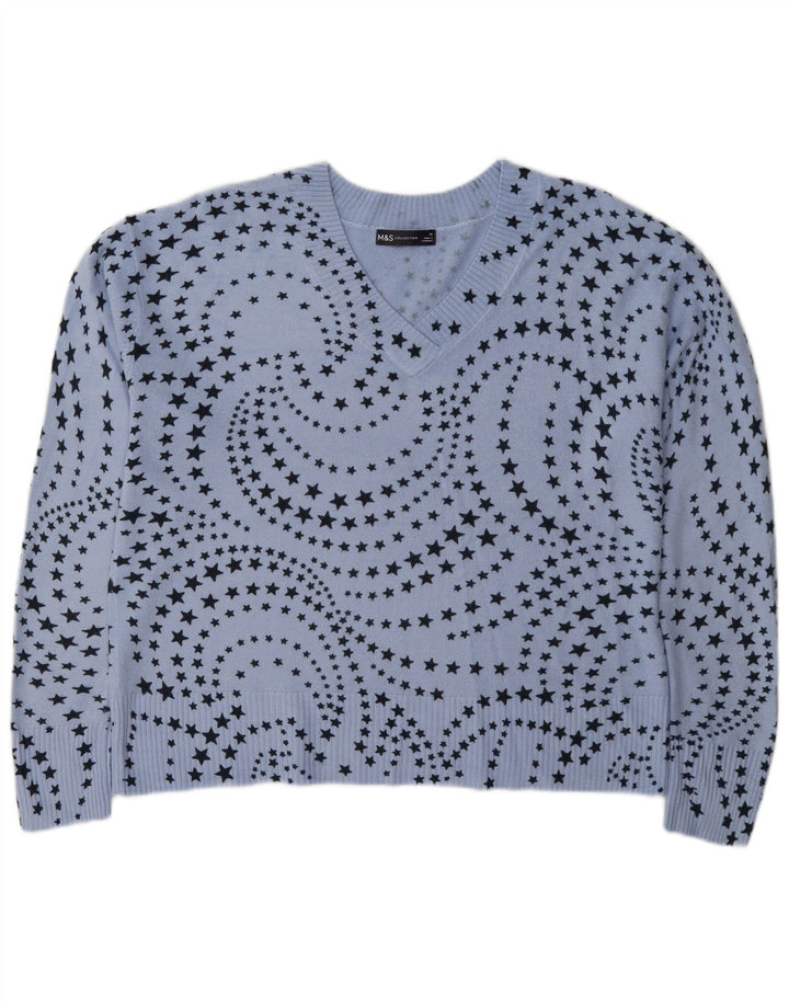Suéter feminino Marks & Spencer com decote em V Reino Unido 16 grande azul