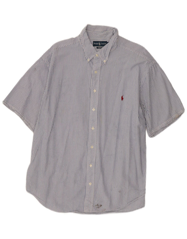 Ralph Lauren Camisa masculina de manga curta clássica 2XL algodão listrado azul