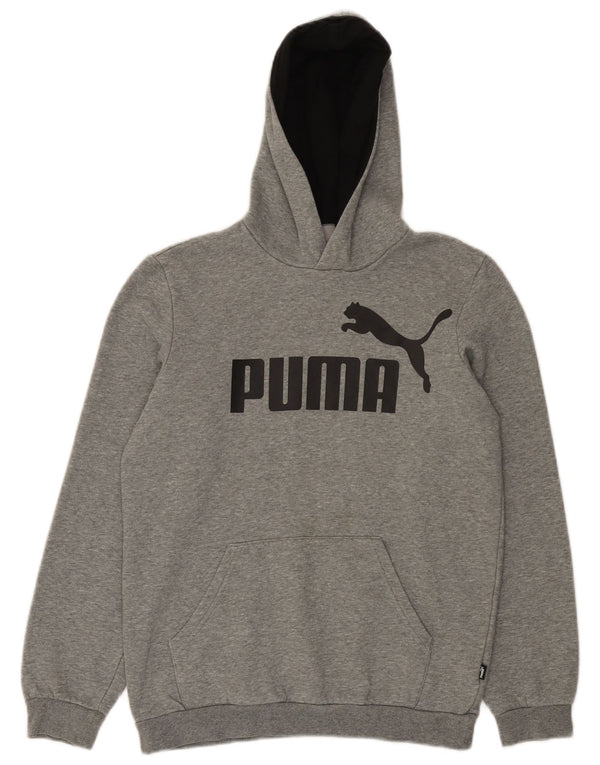 Jumper com capuz gráfico Puma Boys 13-14 anos cinza algodão manchado