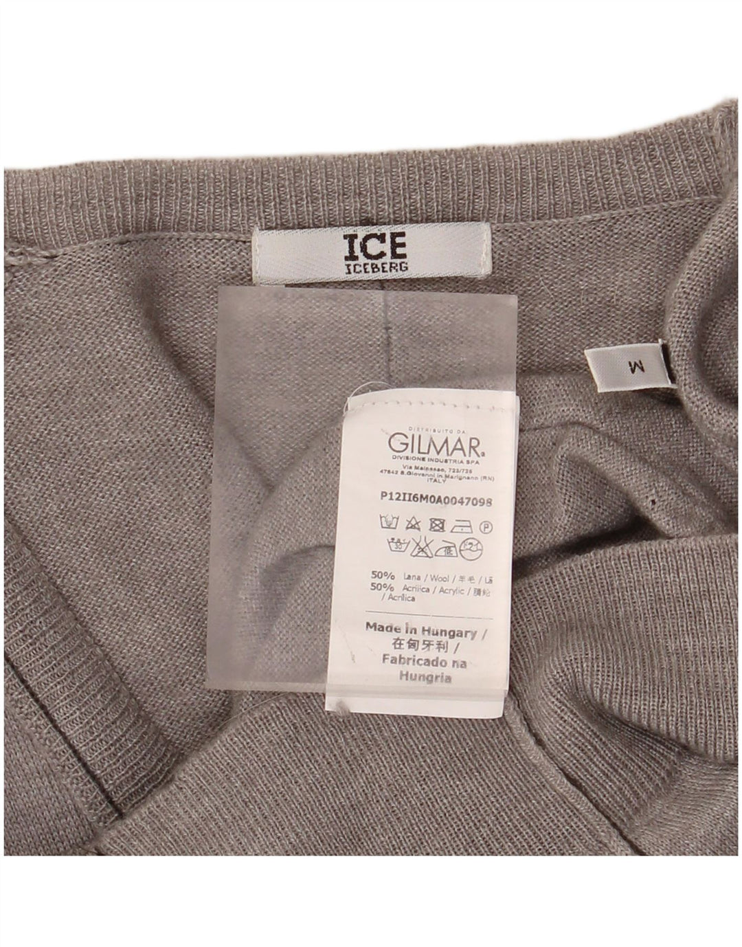 Suéter cardigã feminino ICEBERG Longline UK 14 lã cinza médio