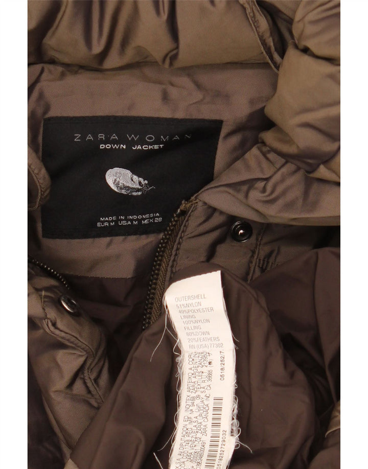 Casaco acolchoado feminino Zara UK 14 médio marrom nylon