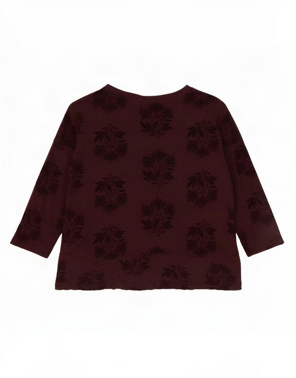 Top cropped feminino White Stuff manga 3/4 UK 14 médio borgonha floral viscose