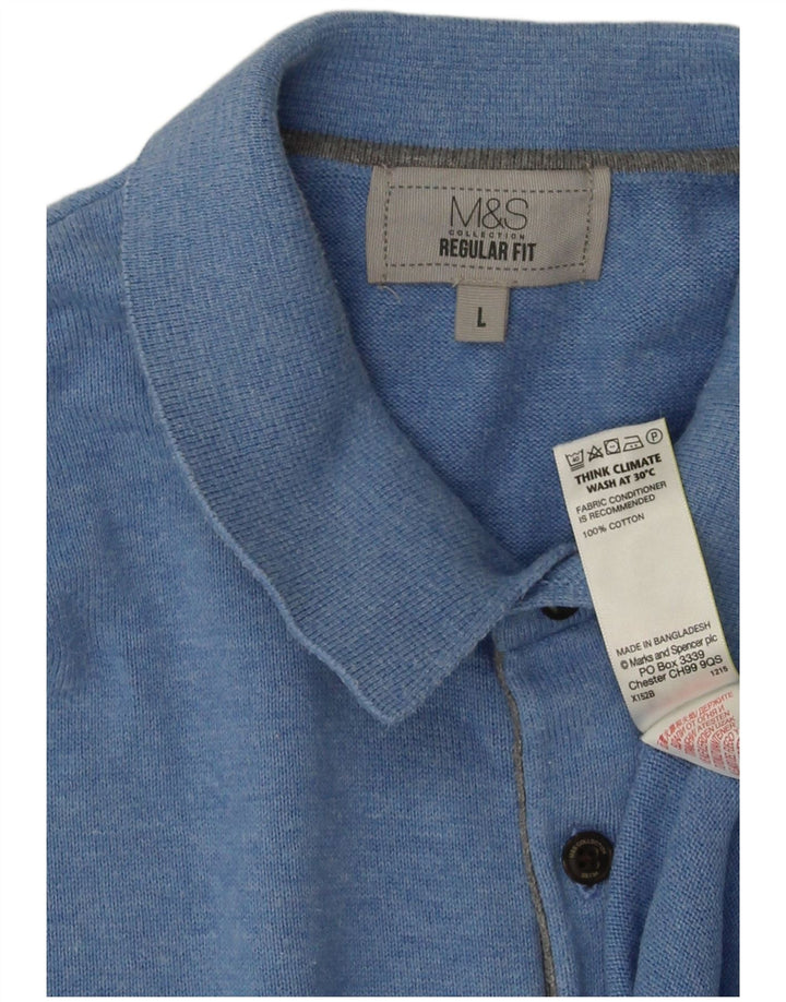 Suéter masculino Marks & Spencer de manga curta com gola polo grande azul