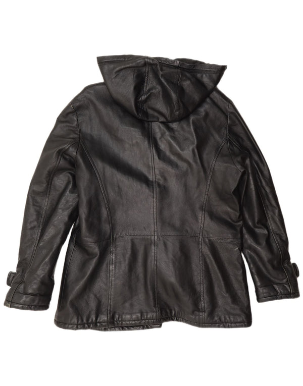Jaqueta feminina de couro com capuz Pellitalia UK 18 XL preta