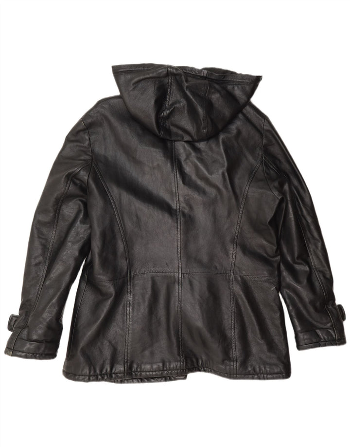 Jaqueta feminina de couro com capuz Pellitalia UK 18 XL preta