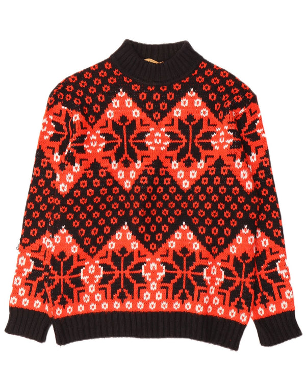 Suéter feminino vintage com gola tartaruga IT 48 XL Red Fair Isle Wool