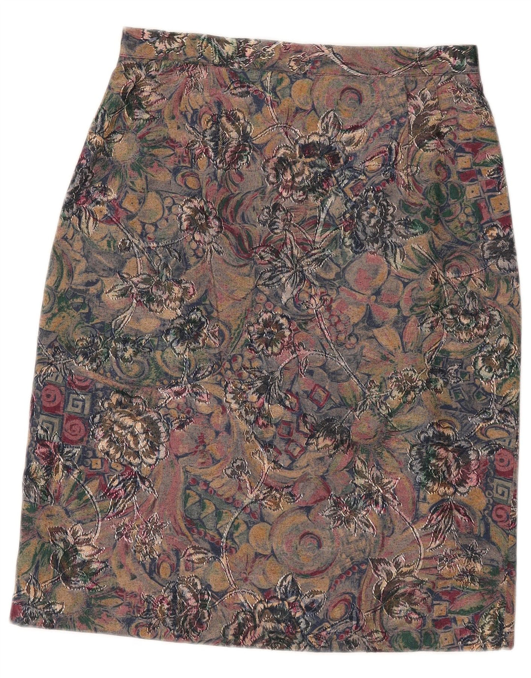 Saia lápis feminina vintage W27 pequena paisley multicolorida