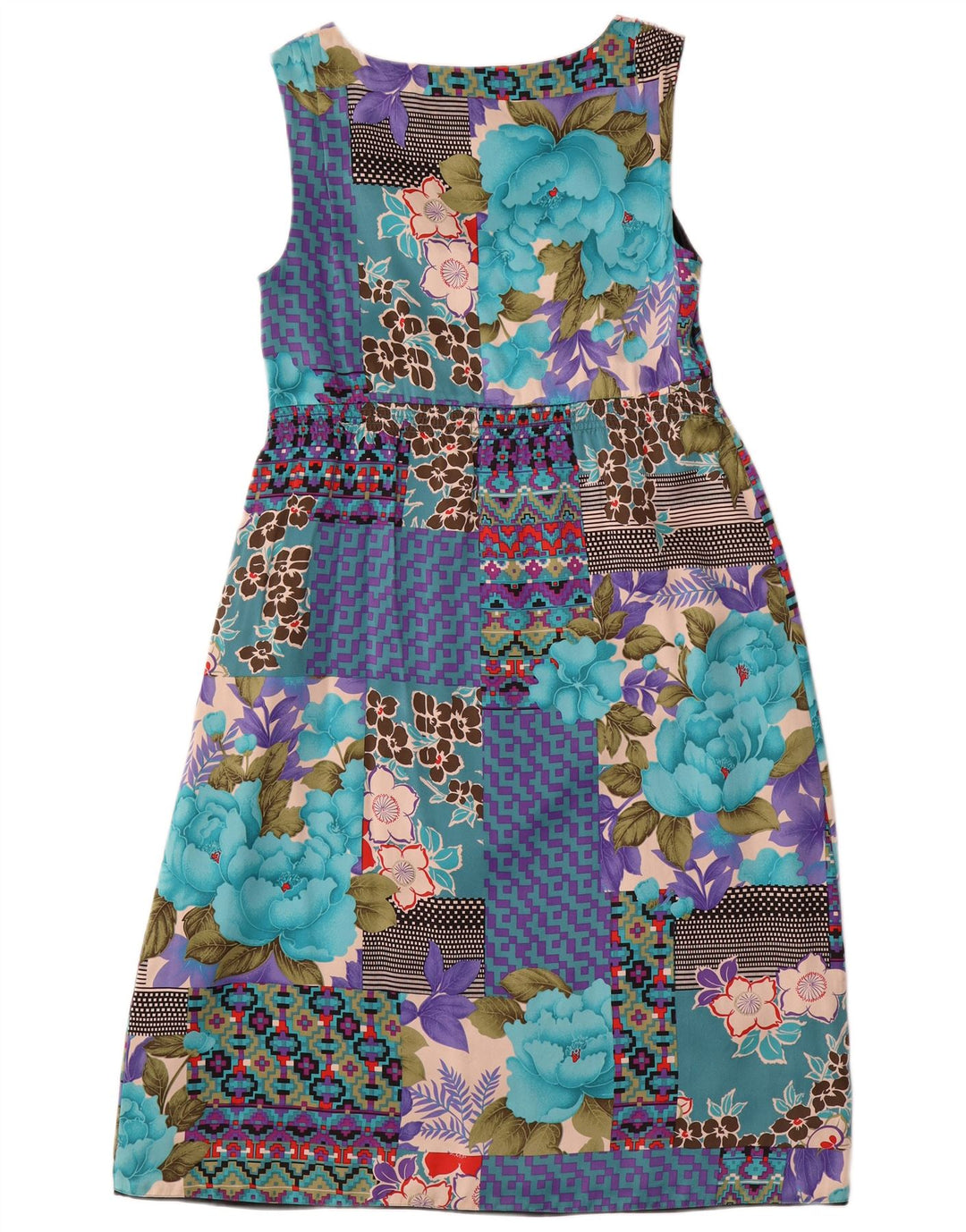 Vestido império feminino sem mangas Monsoon Reino Unido 10 pequenos retalhos multicoloridos