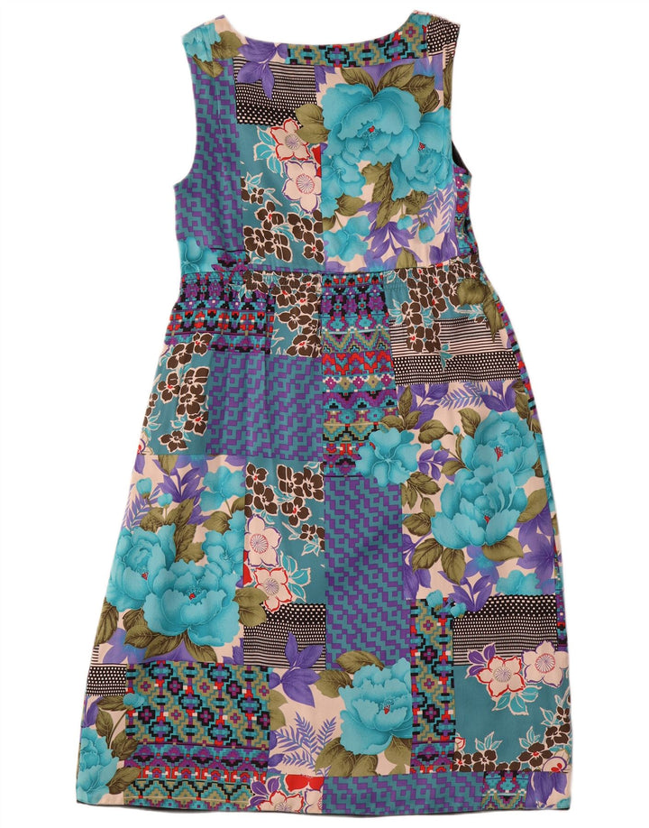 Vestido império feminino sem mangas Monsoon Reino Unido 10 pequenos retalhos multicoloridos