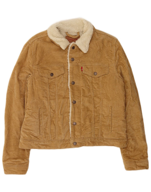 Levi's Womens Sherpa Corduroy Jacket UK 16 Large Beige Cotton