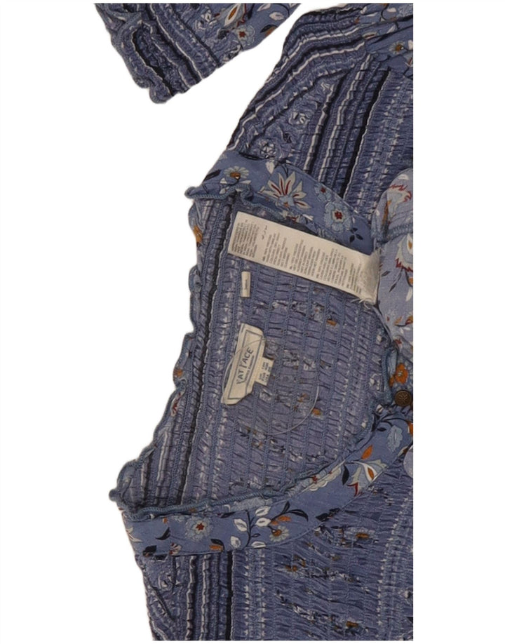 Vestido básico feminino de manga comprida Fat Face UK 12 Viscose floral azul médio