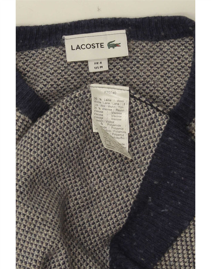 Suéter masculino Lacoste com gola redonda, tamanho 4, lã manchada azul marinho médio