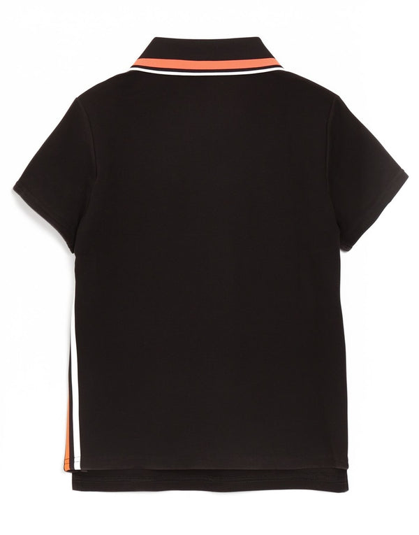 Camisa polo feminina Juicy Couture UK 8 pequena listrada preta de algodão