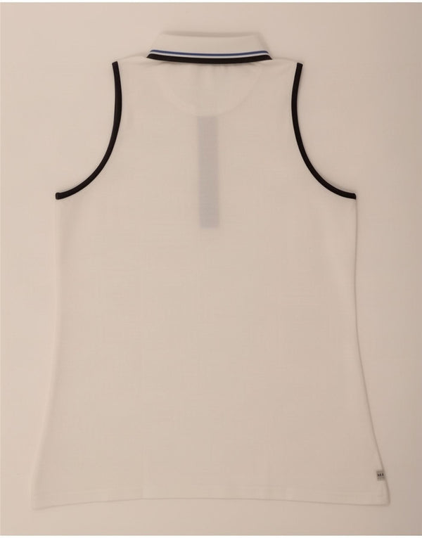 Slam Camisa polo feminina gráfica sem mangas UK 10 Small White Colourblock