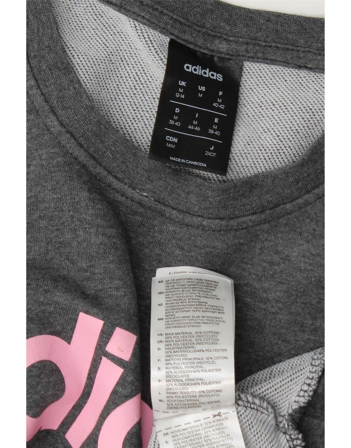 Adidas Womens Graphic Sweatshirt Jumper UK 12/14 Médio Cinza Algodão