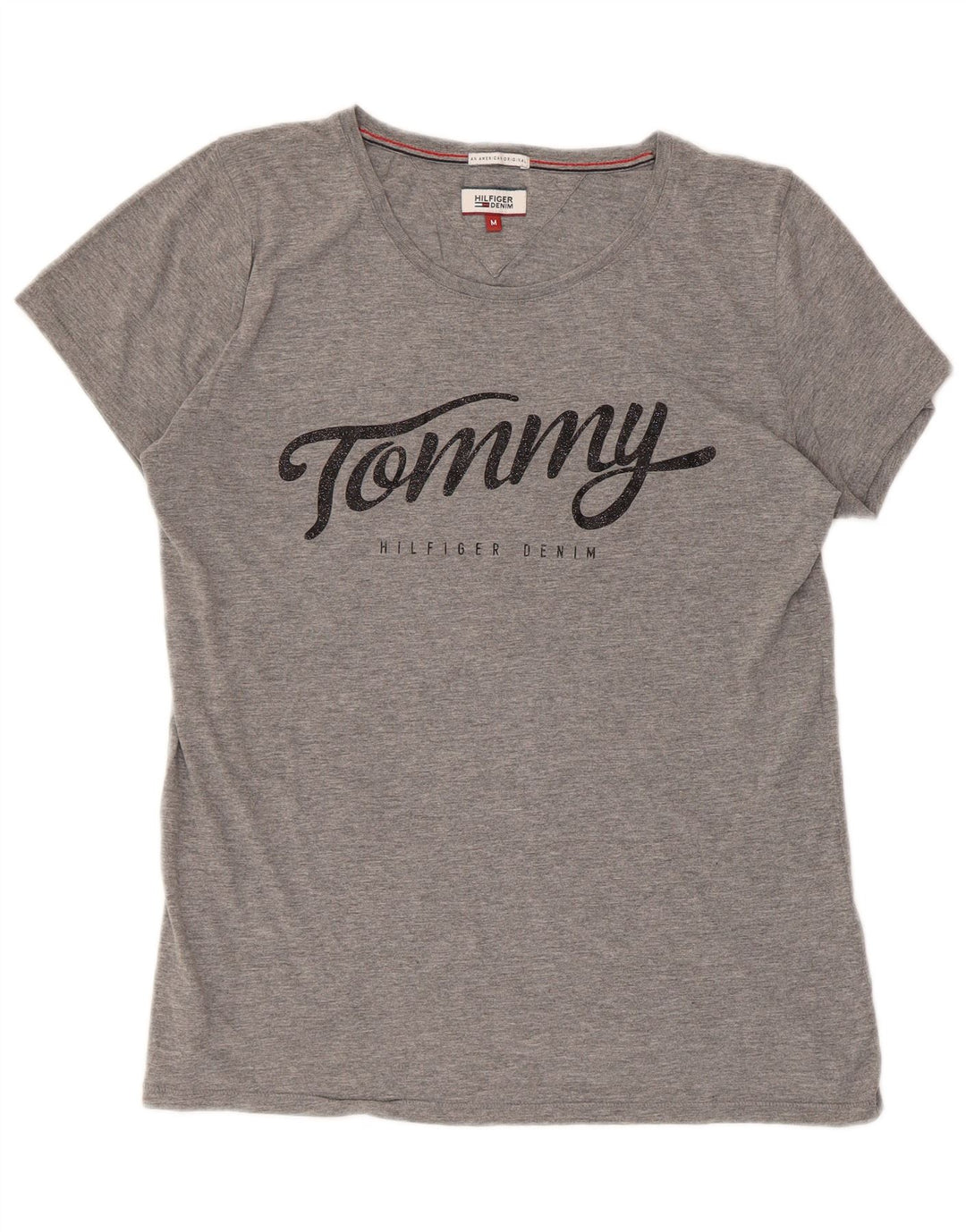 Tommy Hilfiger Camiseta feminina gráfica Top UK 14 Médio Cinza