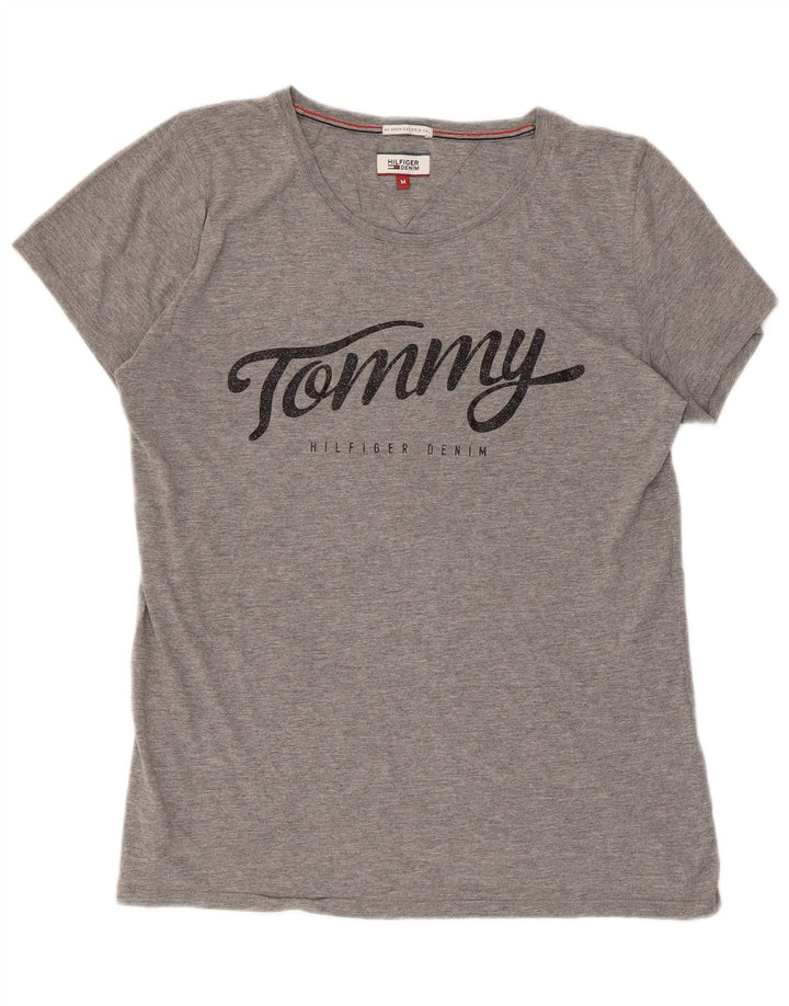 Tommy Hilfiger Camiseta feminina gráfica Top UK 14 Médio Cinza