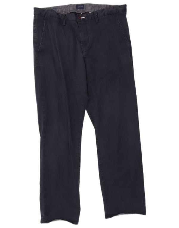 Calça chino reta masculina Gant W38 L32 algodão azul marinho