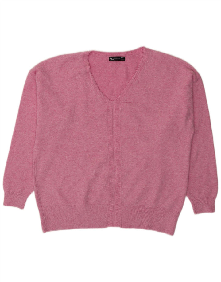 Suéter feminino Marks & Spencer grande com decote em V Reino Unido 14 médio rosa