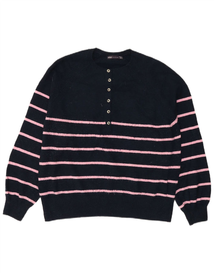Suéter feminino MARKS & SPENCER com gola redonda e botão Reino Unido 14 médio azul marinho