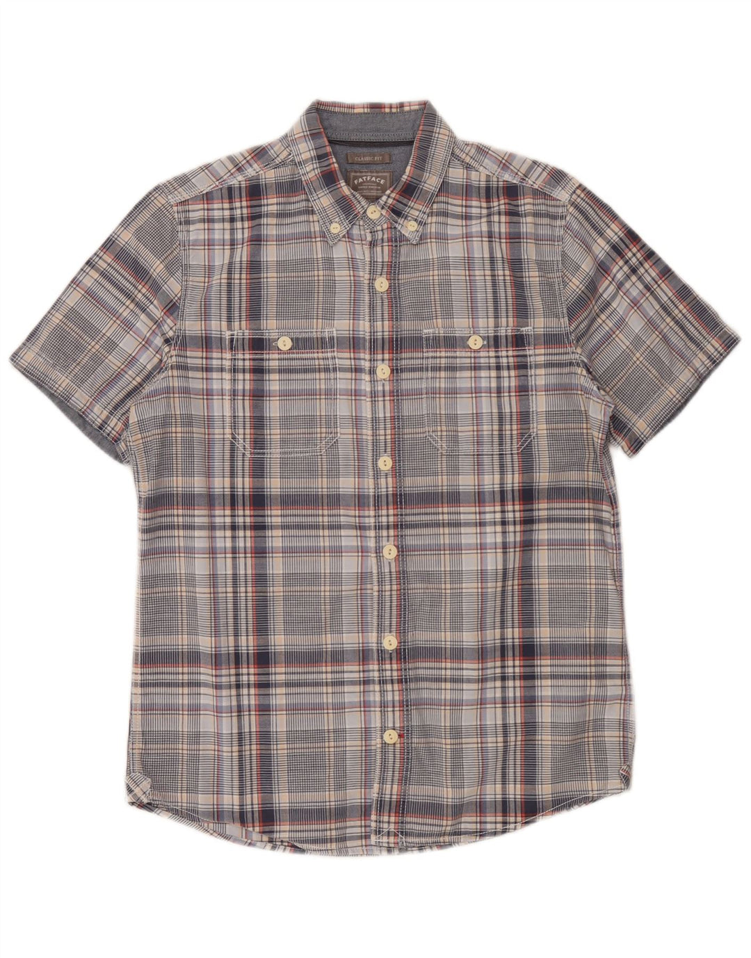Camisa masculina de manga curta Fat Face Classic Fit pequena xadrez cinza