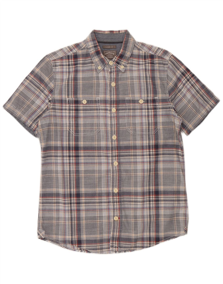 Camisa masculina de manga curta Fat Face Classic Fit pequena xadrez cinza