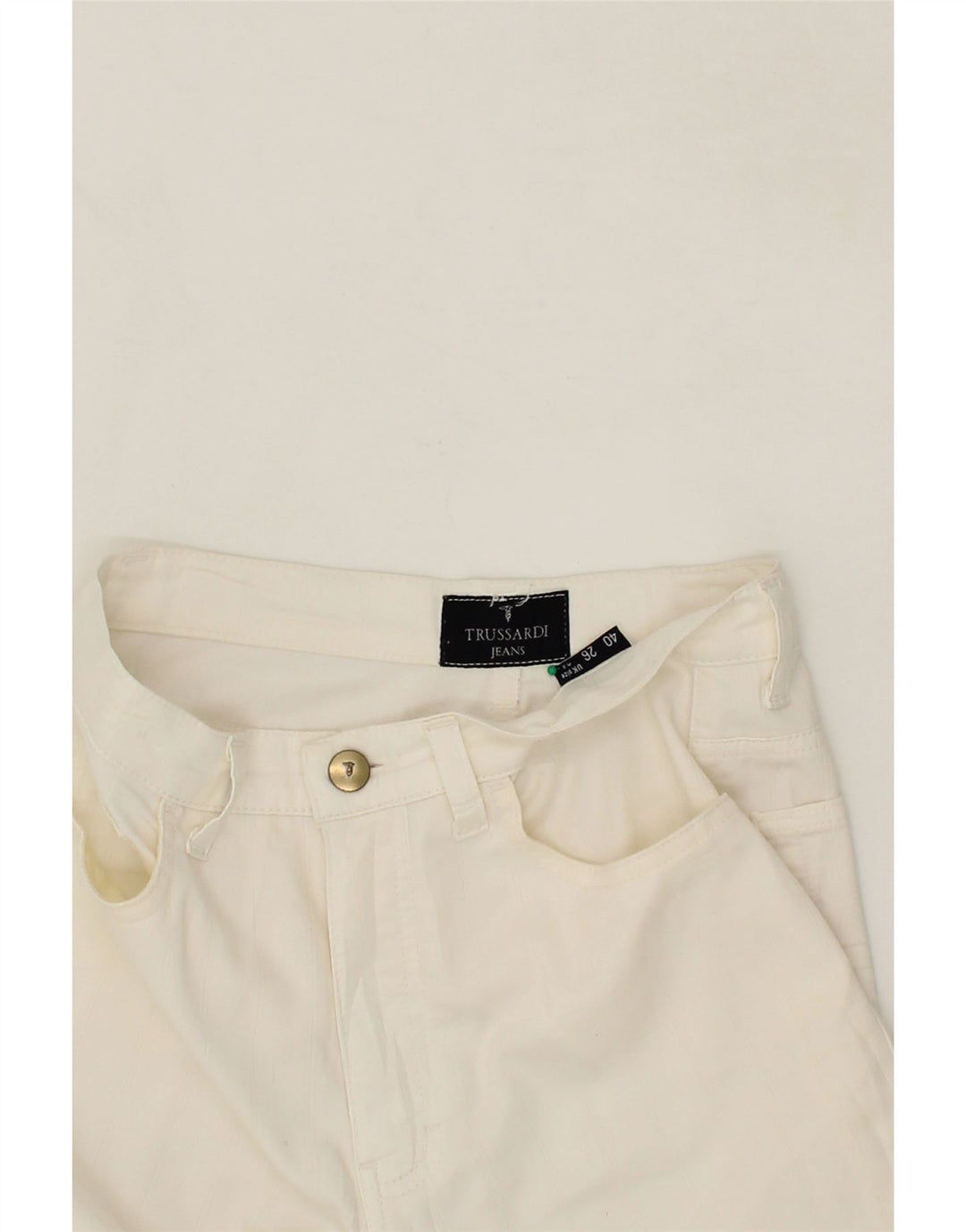 TRUSSARDI Womens Straight Cropped Trousers W24 L25 White Cotton Vintage Trussardi and Second-Hand Trussardi from Messina Hembry 