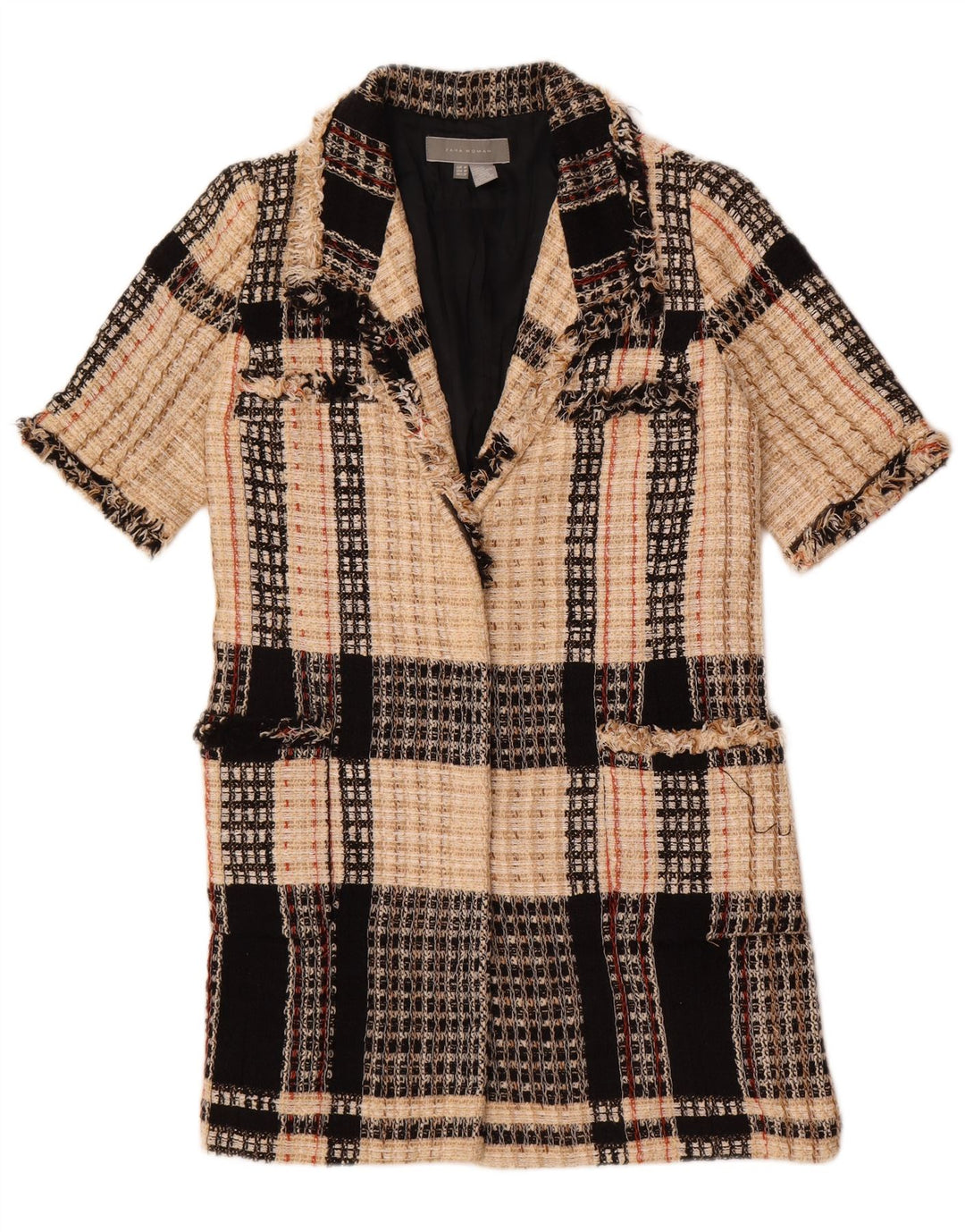 Jaqueta blazer feminina Zara Longline manga curta Reino Unido 12 xadrez bege médio