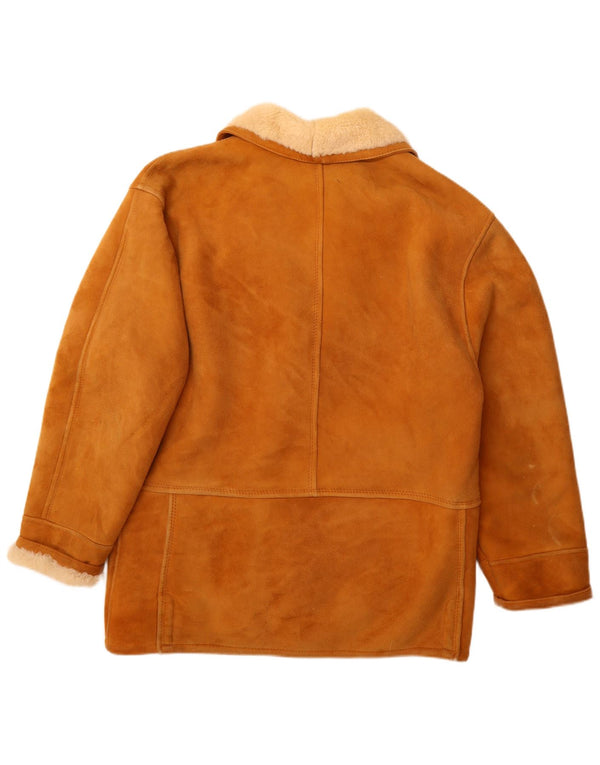 Vintage Mens Shearling Jacket IT 52 XL Brown Leather