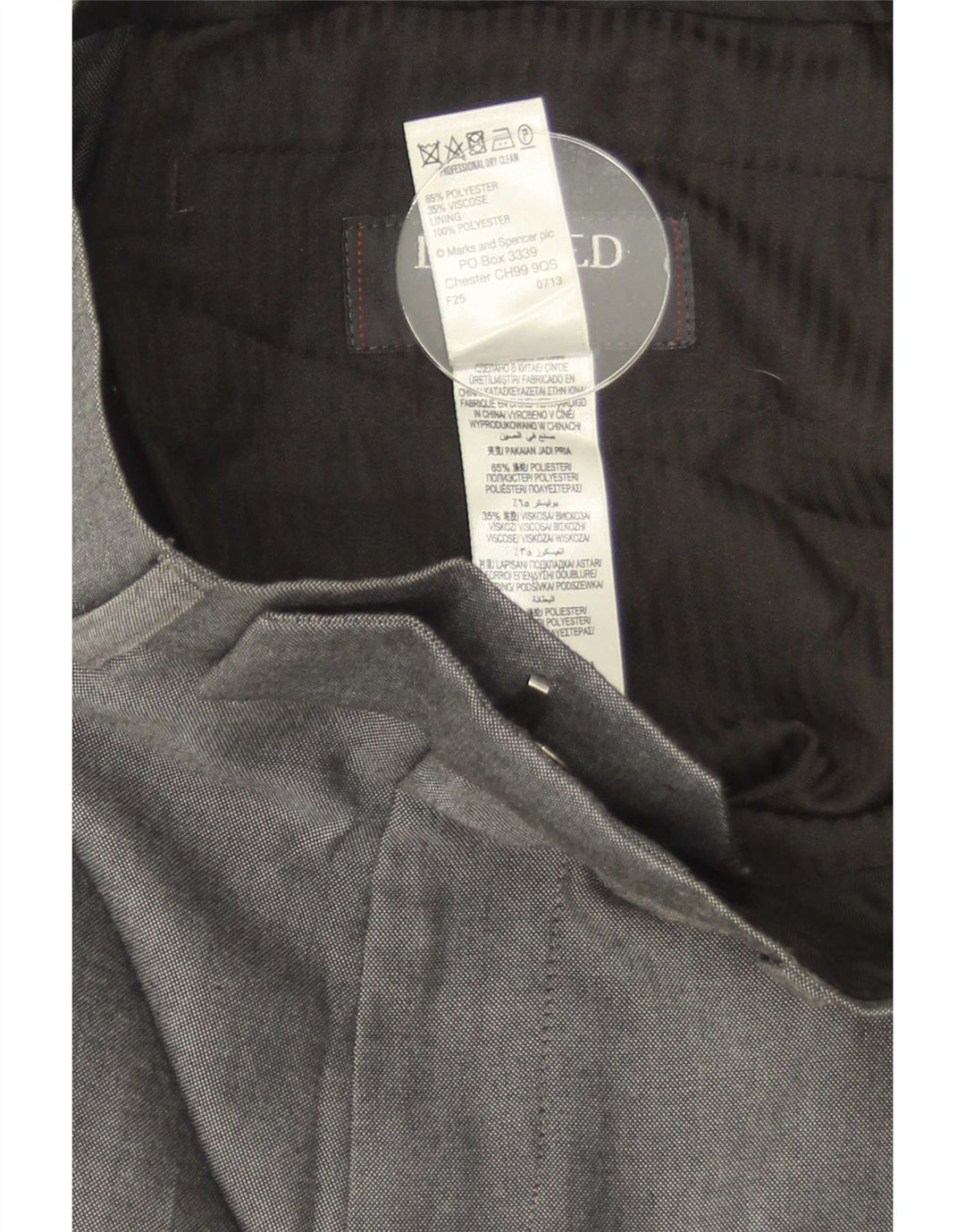 Calça masculina de terno reto Marks & Spencer W30 L31 poliéster cinza