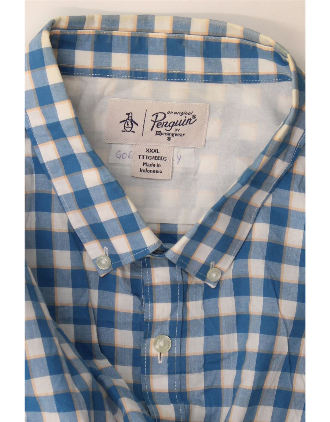 Camisa masculina de manga curta Penguin 3XL azul guingão