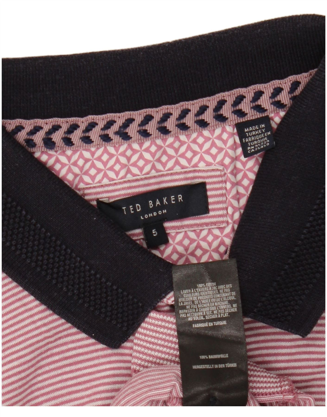 Camisa polo masculina TED BAKER tamanho 5 XL algodão listrado rosa