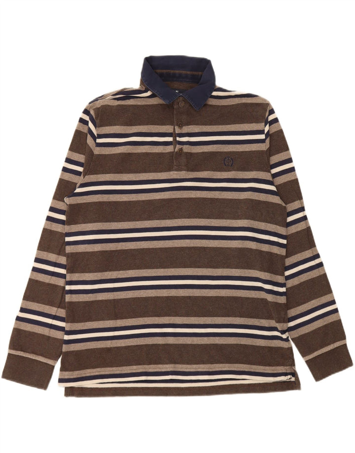 Camisa polo masculina de rugby de manga comprida Blue Harbour da Marks & Spencer marrom médio