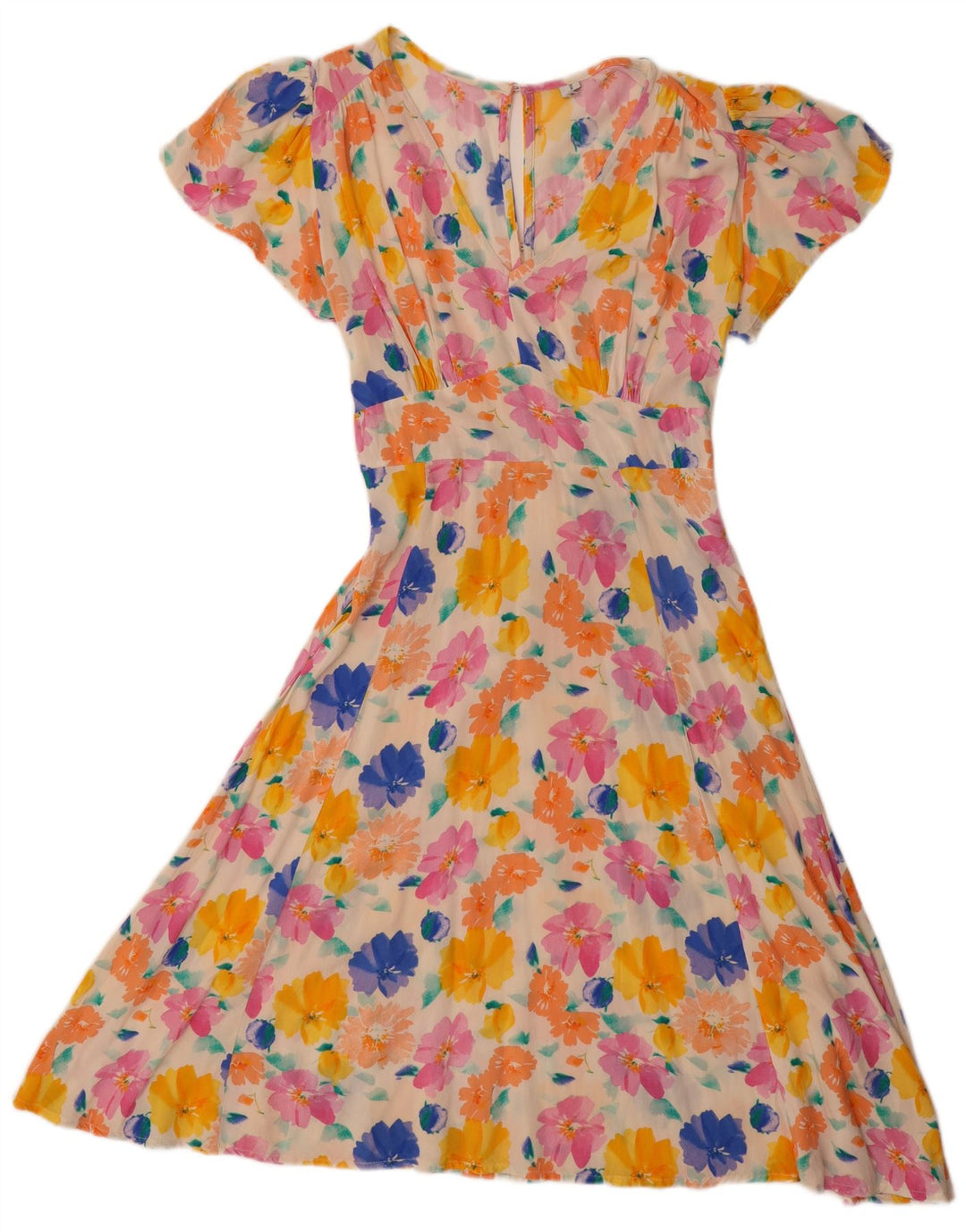 Vestido feminino VINTAGE A-Line UK 8 pequeno floral multicolorido