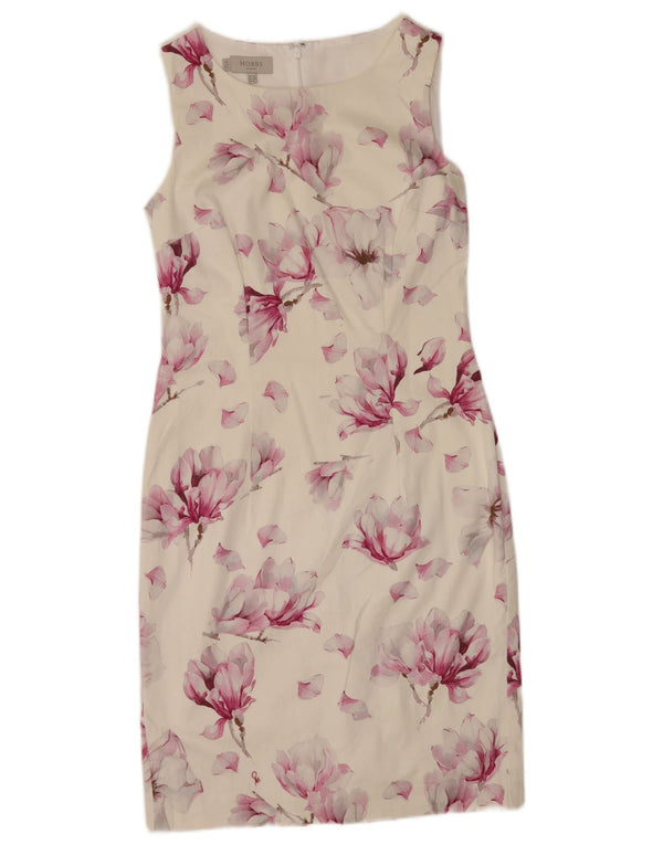 Hobbs Womens Sleeveless Sheath Dress UK 10 Small White Floral Cotton