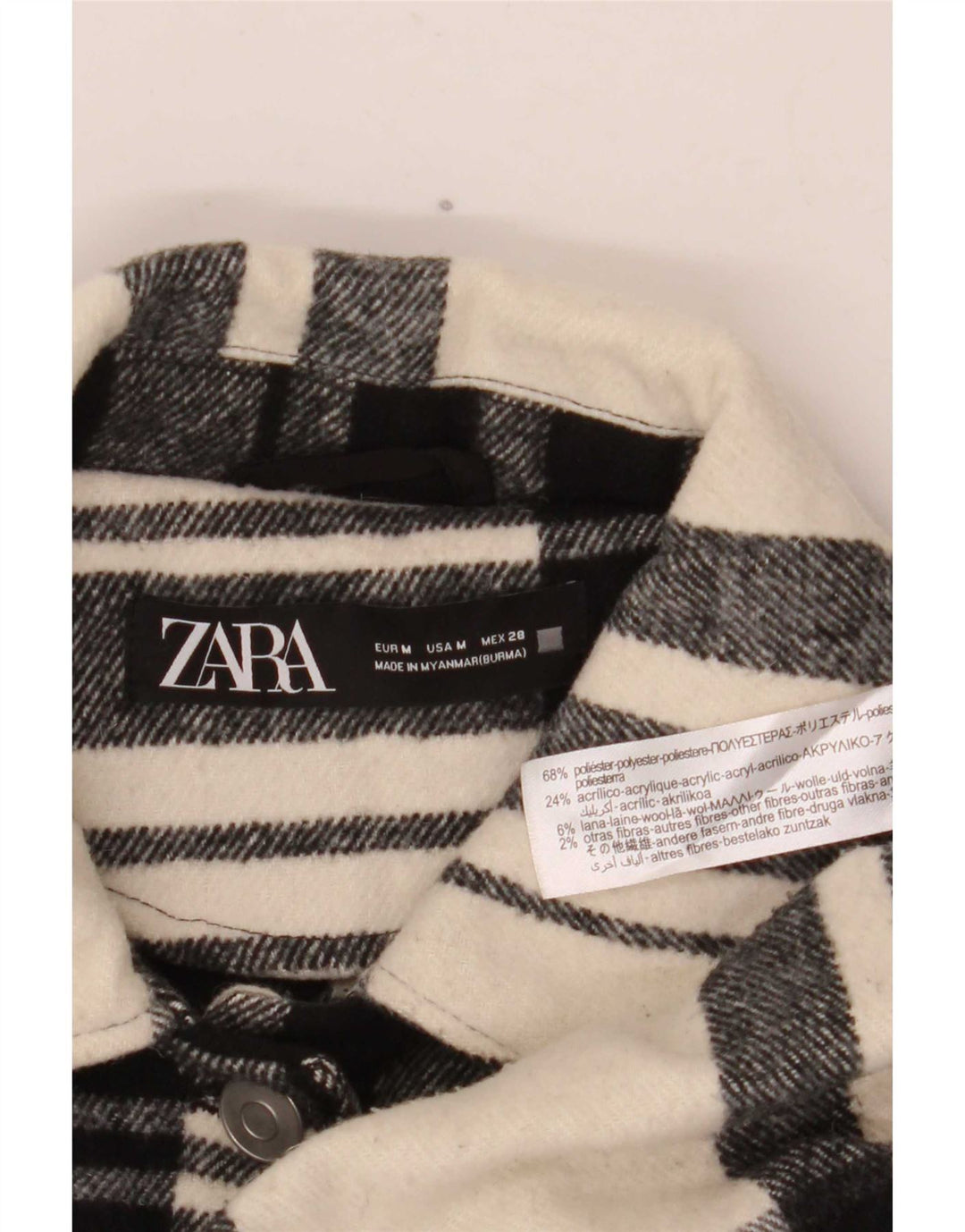 Zara Jaqueta Utilitária Oversized Feminina Reino Unido 14 Poliéster Xadrez Preto Médio