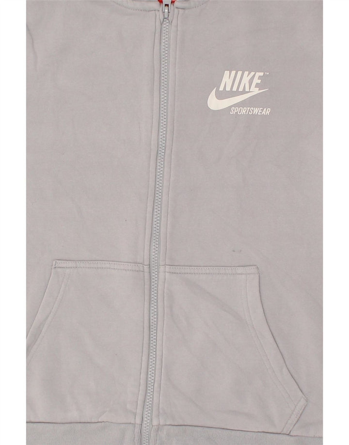 NIKE Womens Graphic Zip Hoodie Sweater UK 16 Large Grey Cotton | Vintage Nike | Thrift | Second-Hand Nike | Used Clothing | Messina Hembry 