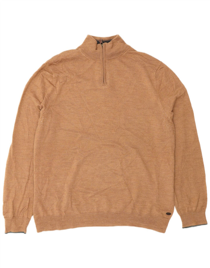 Suéter masculino branco com zíper e gola 2XL lã marrom