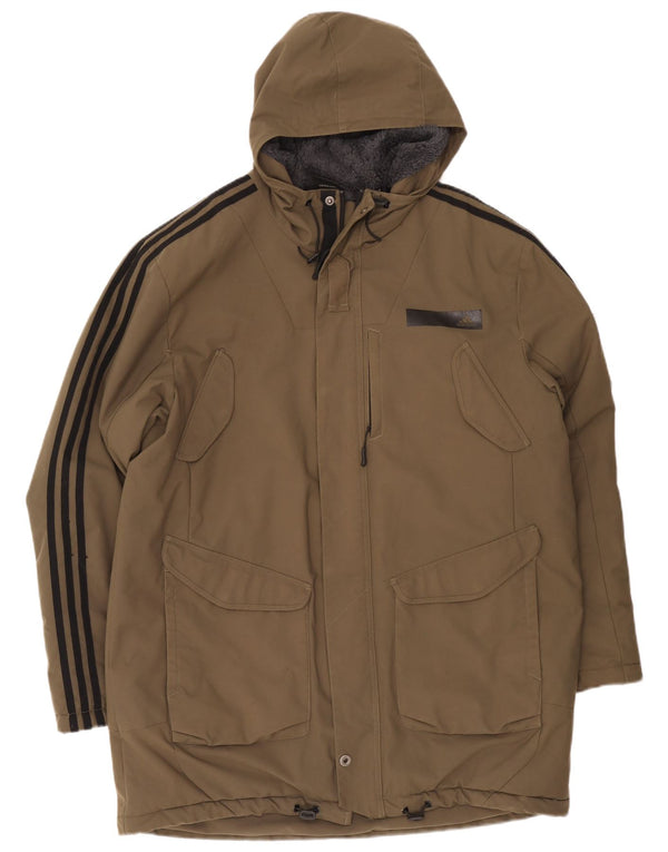 Adidas Mens Hooded Windbreaker Coat UK 42 XL Khaki Polyester