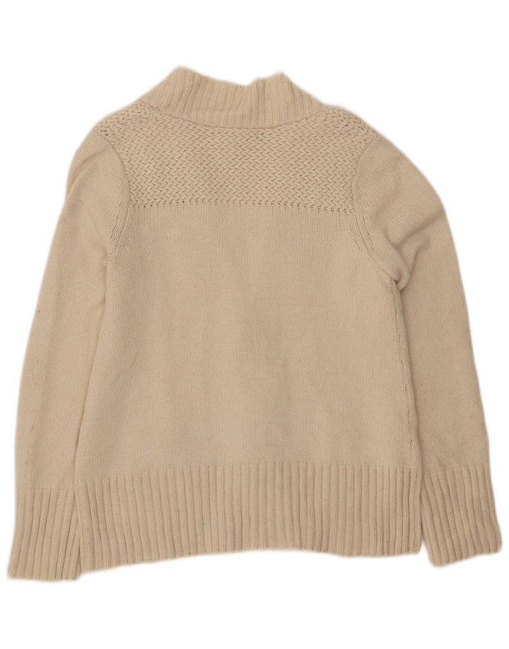 Suéter cardigã feminino EDDIE BAUER UK 14 médio off white algodão