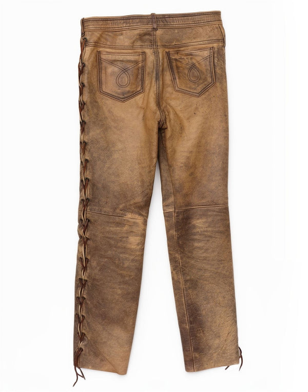 Calça masculina de couro Pantera tamanho 31 W31 L33 couro marrom