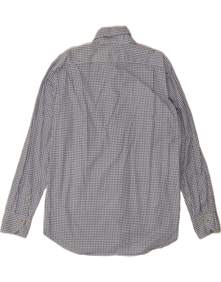 VINTAGE Mens Fitted Shirt XL Blue Houndstooth Cotton Vintage Vintage and Second-Hand Vintage from Messina Hembry 
