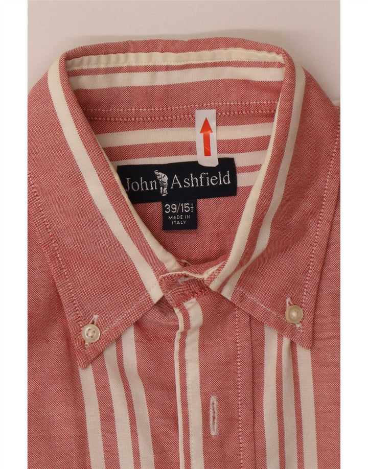 Camisa masculina John Ashfield tamanho 39 15 1/2 médio listrado vermelho