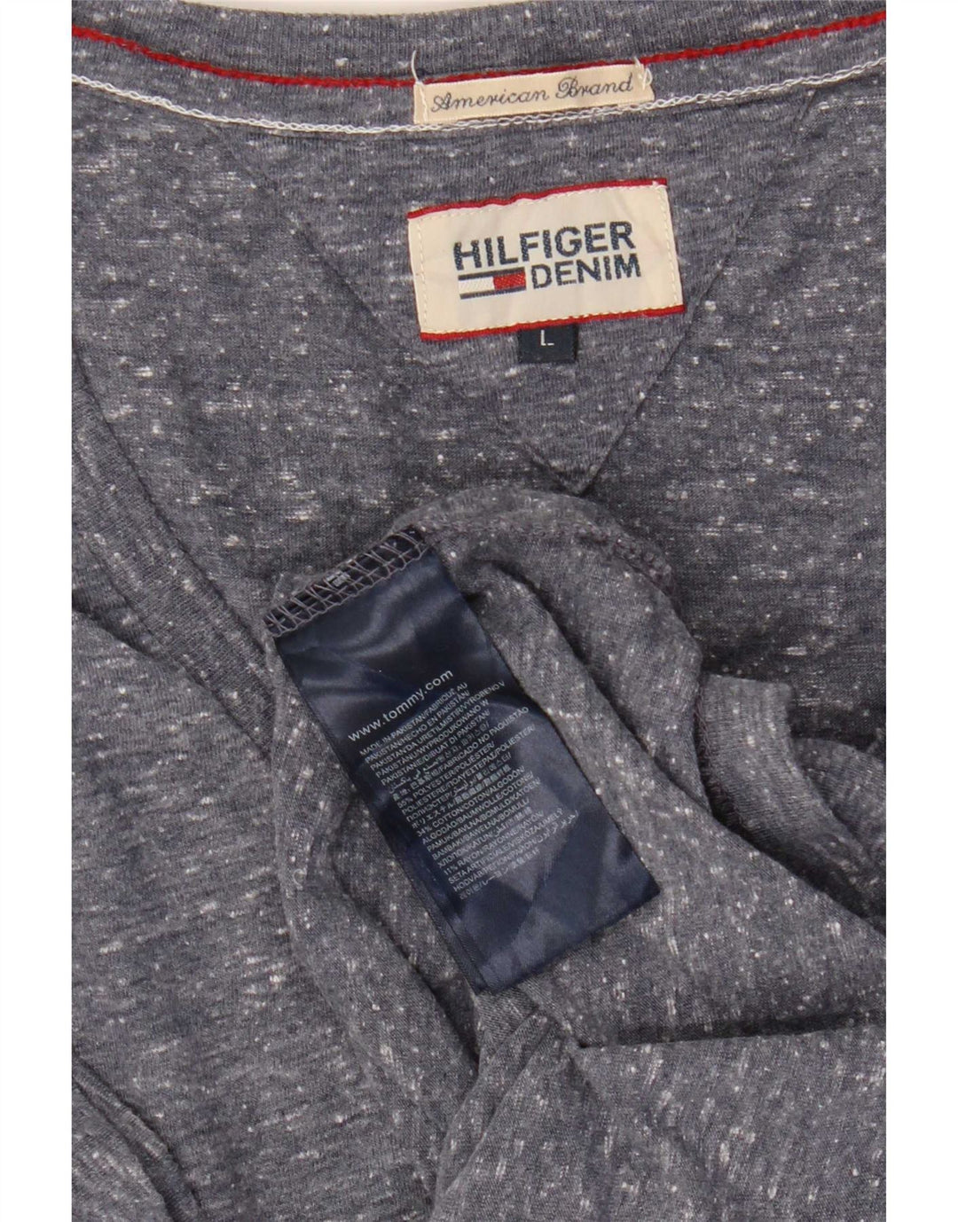 Camiseta feminina Tommy Hilfiger UK 16 grande poliéster manchado cinza