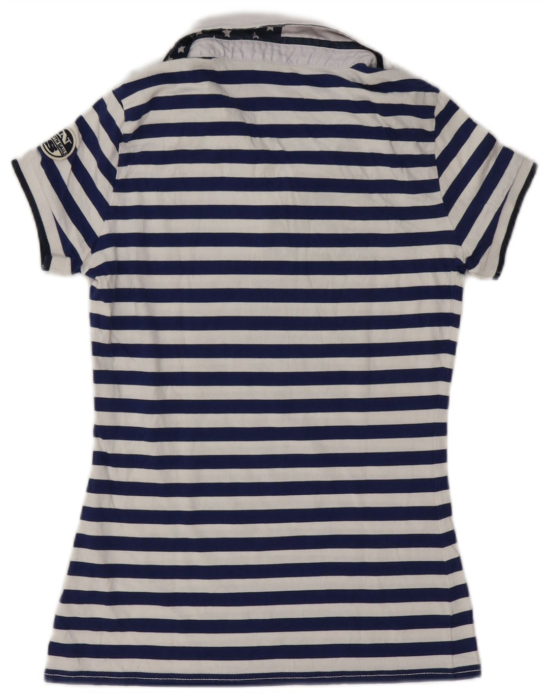 Camisa polo feminina North Sails UK 12 algodão listrado azul marinho médio