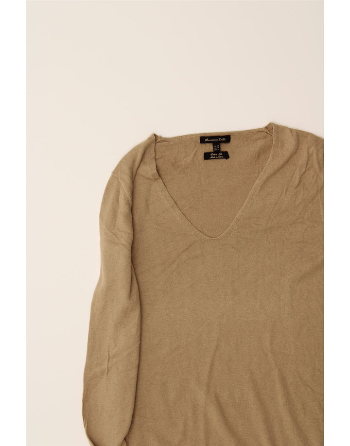 MASSIMO DUTTI Womens Crop V-Neck Jumper Sweater UK 6 XS Beige Cotton Vintage Massimo Dutti and Second-Hand Massimo Dutti from Messina Hembry 