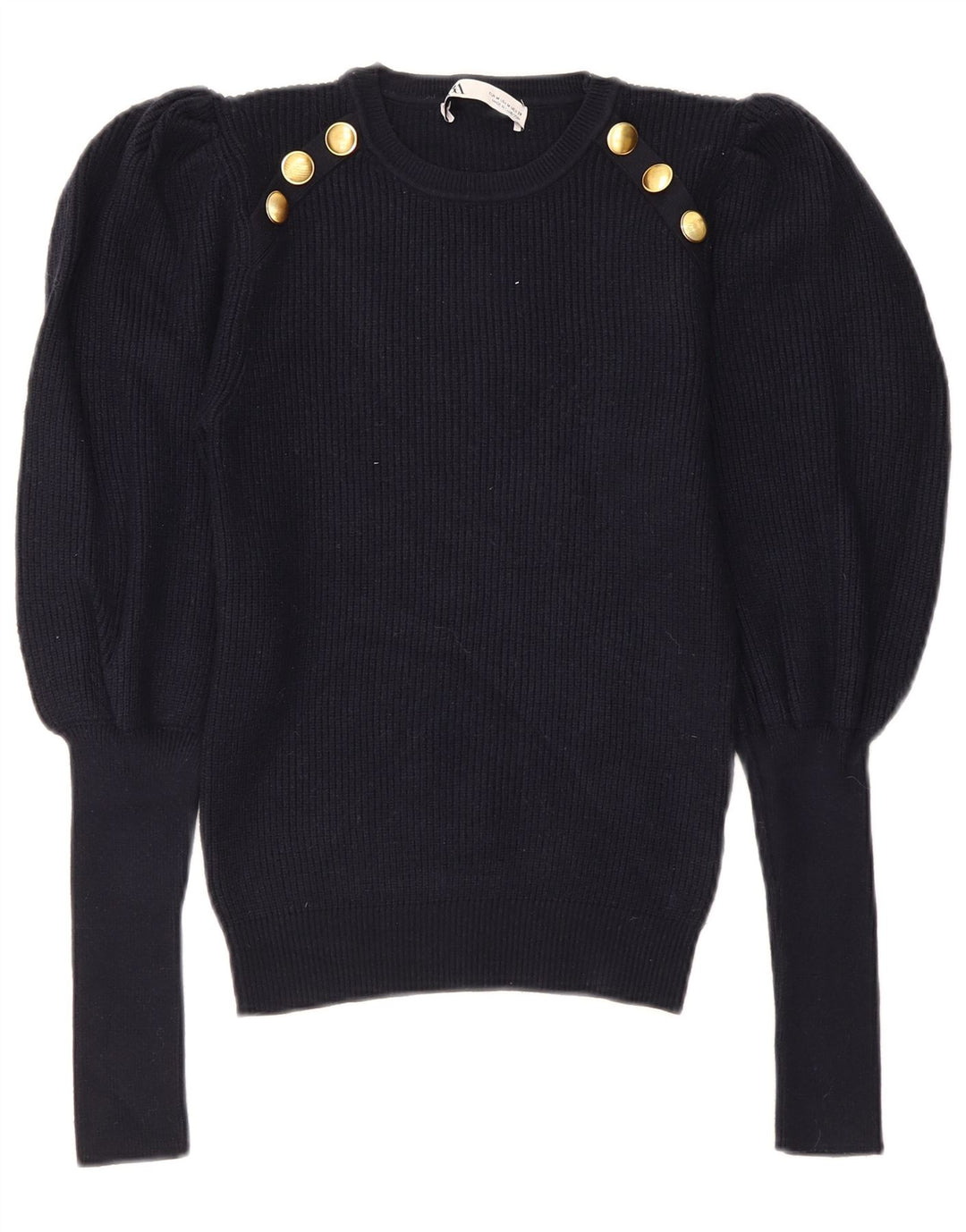 Suéter feminino Zara com gola redonda, Reino Unido 12 Médio Azul Marinho