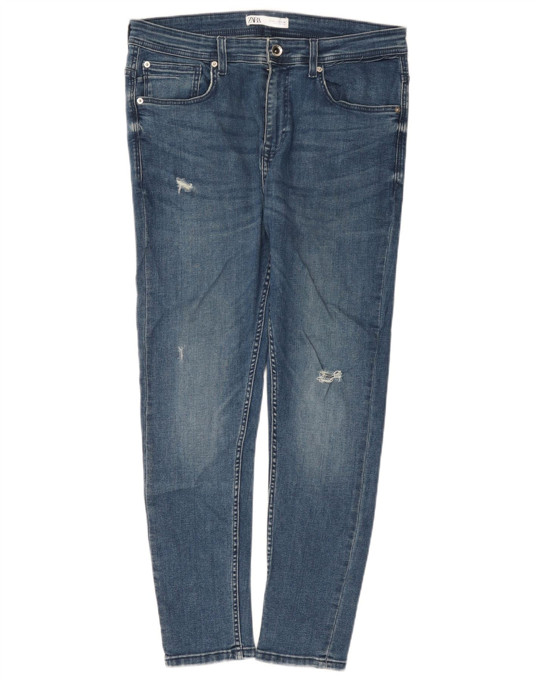 Zara Mens Distressed Slim Jeans EU 42 Grande W32 L27 Azul Algodão
