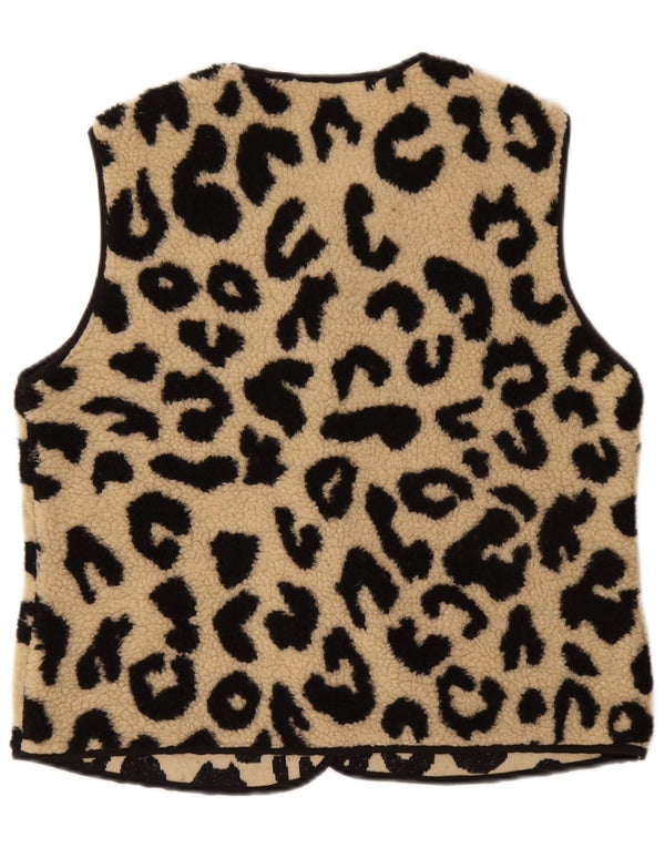 Gilet de lã feminino vintage UK 14 poliéster bege médio com estampa animal