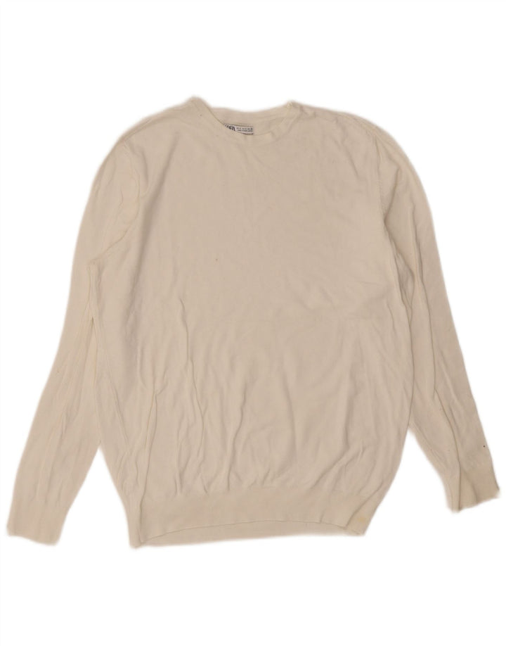 Zara Suéter masculino com gola redonda pequeno branco